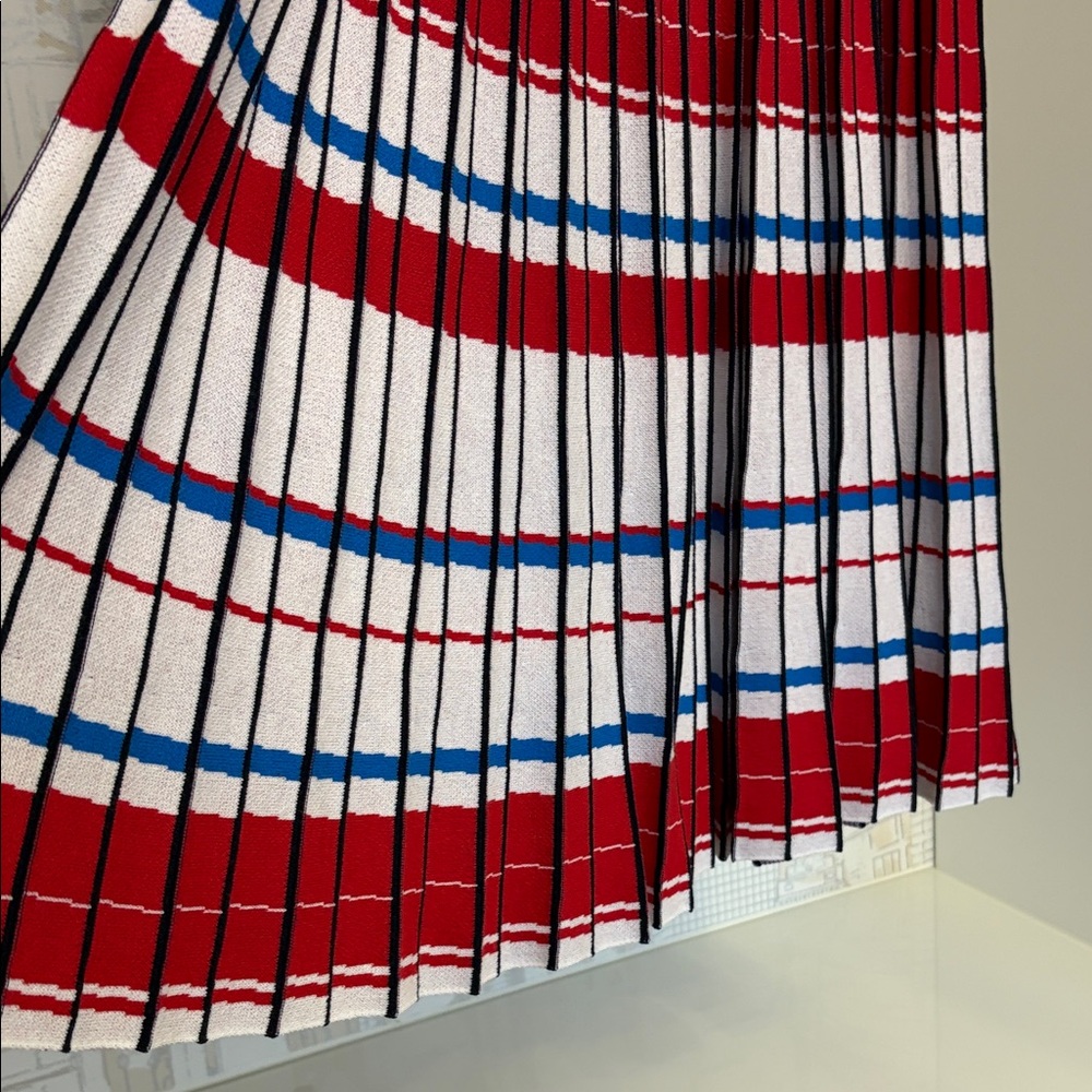 NEW with tags - Banana Republic Navy, Red & White Striped Pleated Midi Skirt - Picture 2 of 6